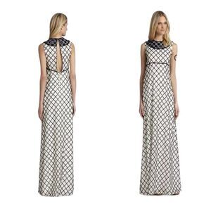 Tory Burch Madeline Gown Silk Ivory Black Navy Beaded Evening Gown Size 10 New